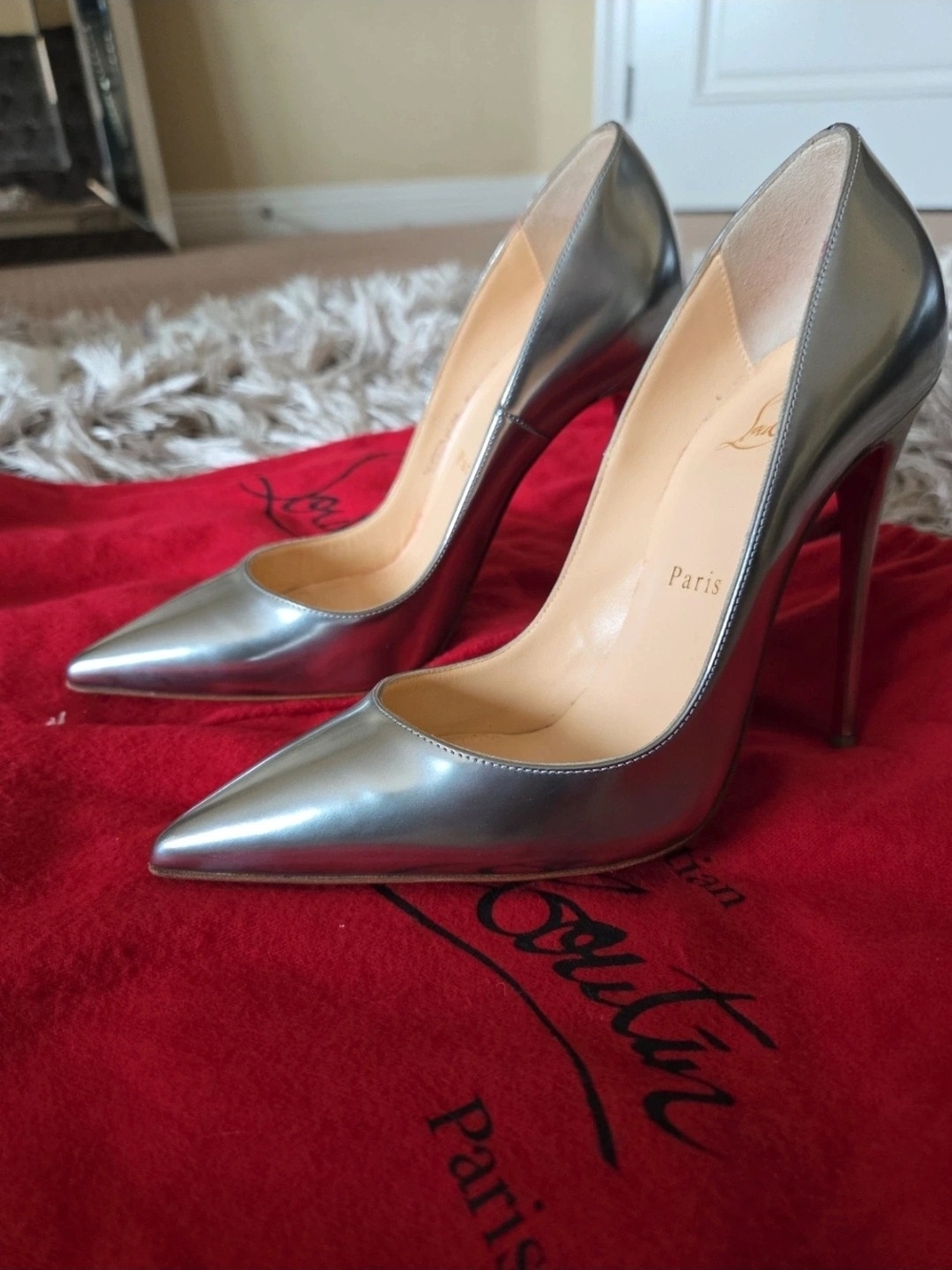 Christian Louboutin So Kate Silver Mirror-Effect Pointed Toe Stilettos